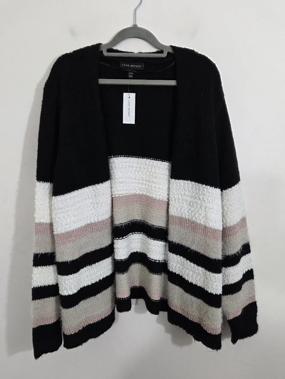 NWT Lane Bryant Multi-Yarn Striped Cardigan Knit Sweater Metallic Size 22/24